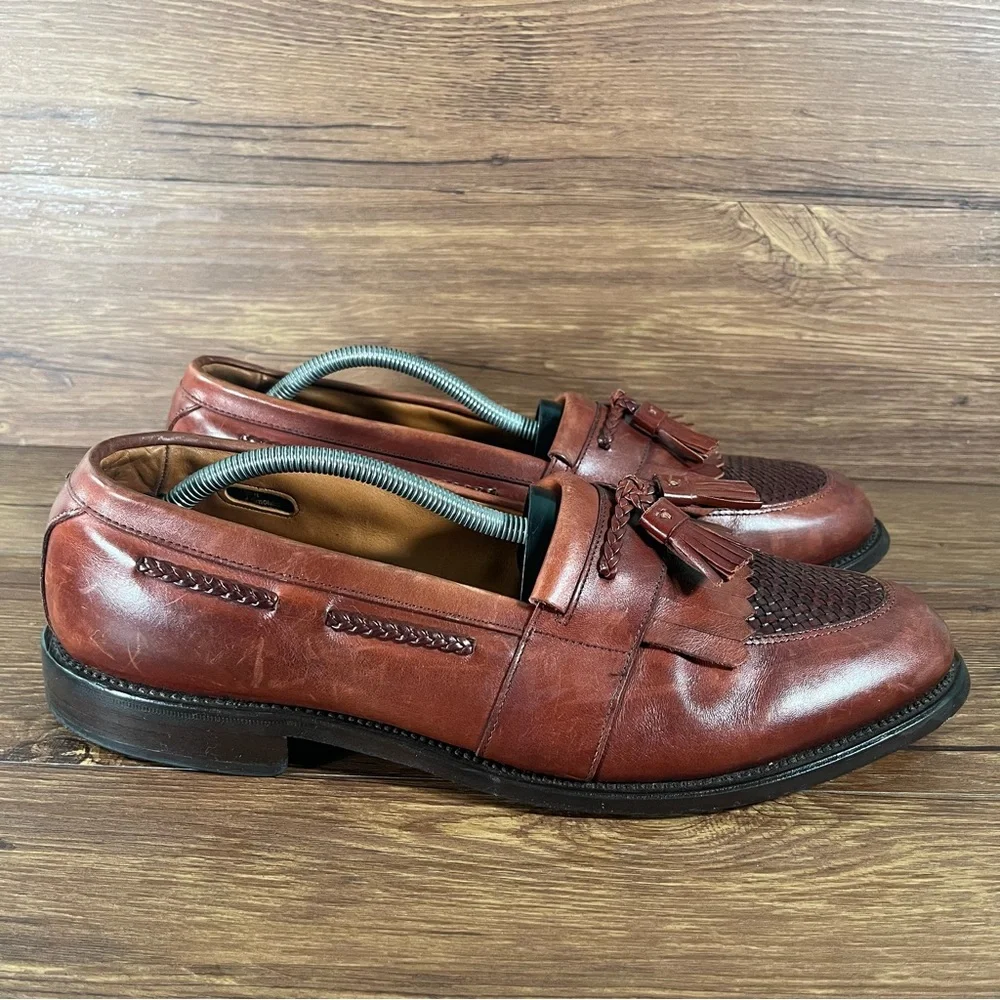Allen Edmonds Brown Woven Leather Tassel Loafers